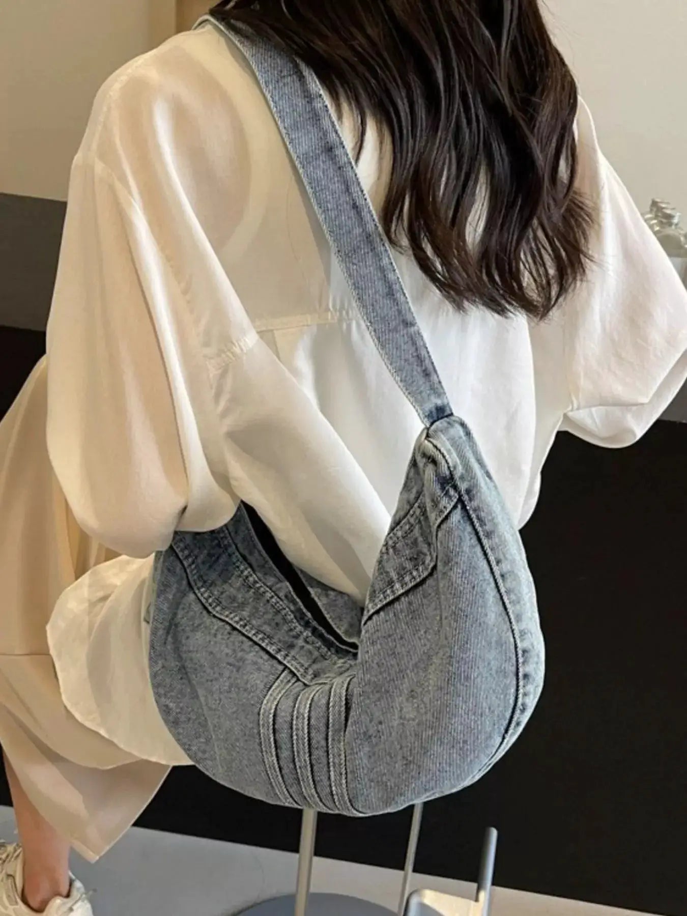 Denim Adjustable Strap Crossbody Bag by Trendsi