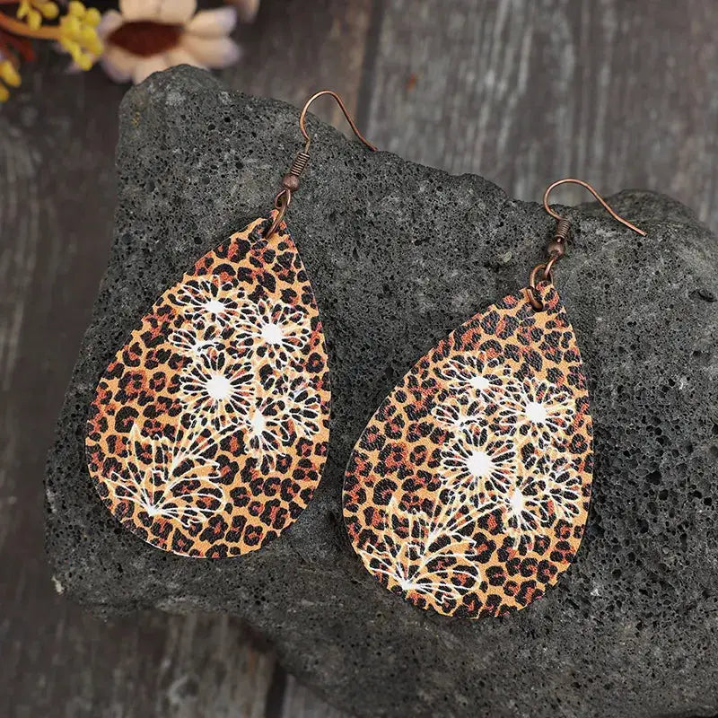 Leopard PU Leather Teardrop Shape Earrings by Trendsi