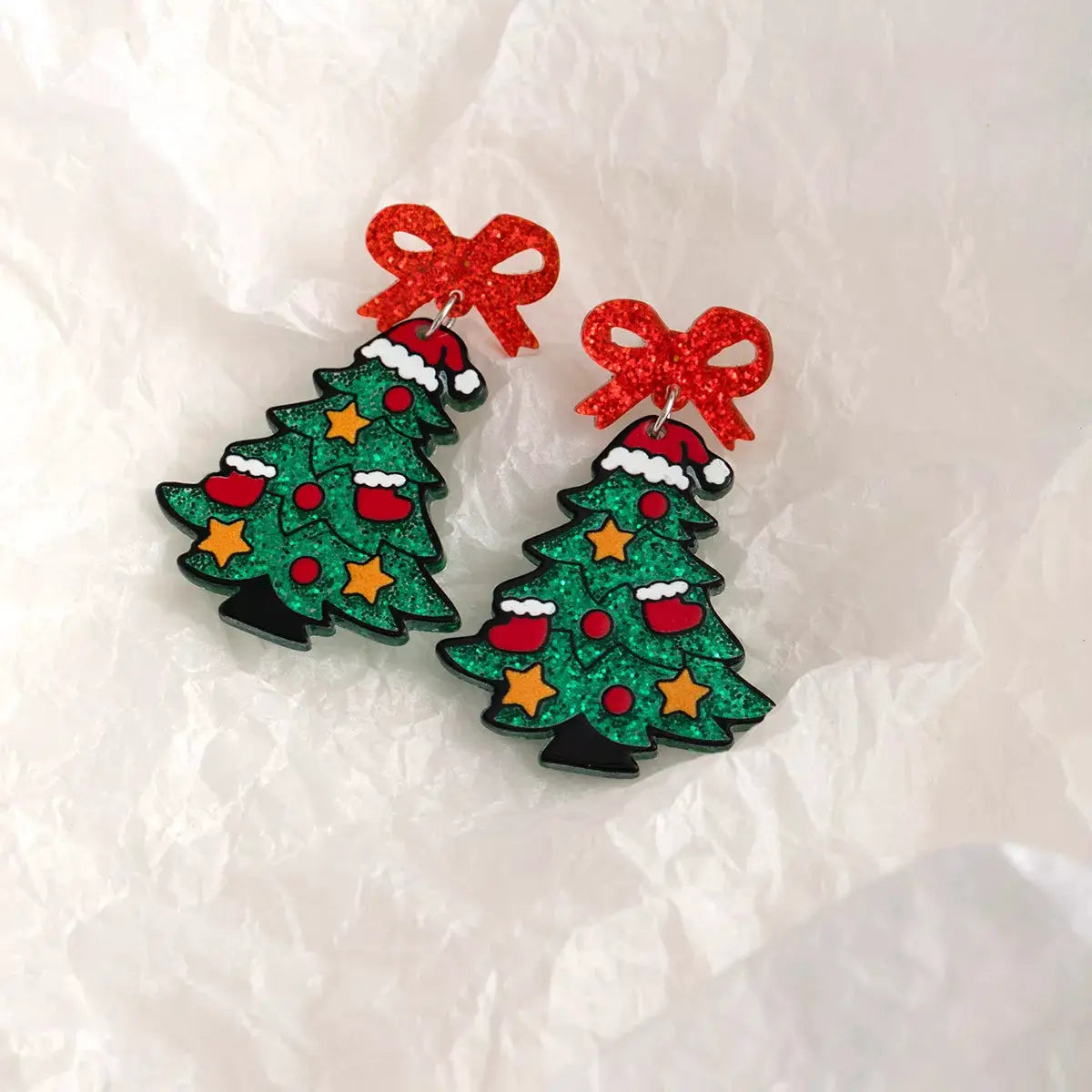 Christmas Tree Bow Dangle Earrings by Trendsi