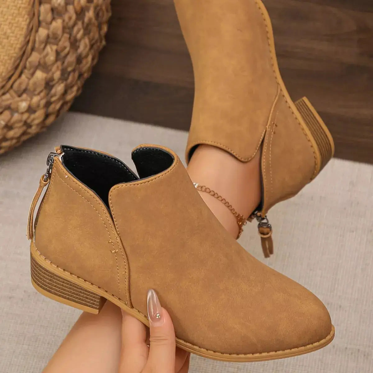 Point Toe Block Heels Boots by Trendsi