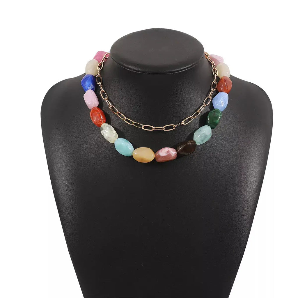 2 Piece Colorful Beaded Chain Necklace by Trendsi