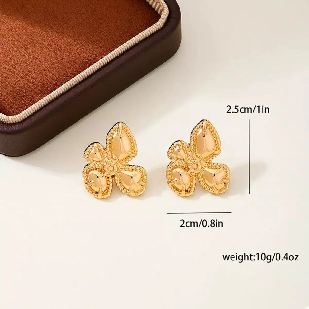 18K Gold-Plated Alloy Flower Stud Earrings by Trendsi