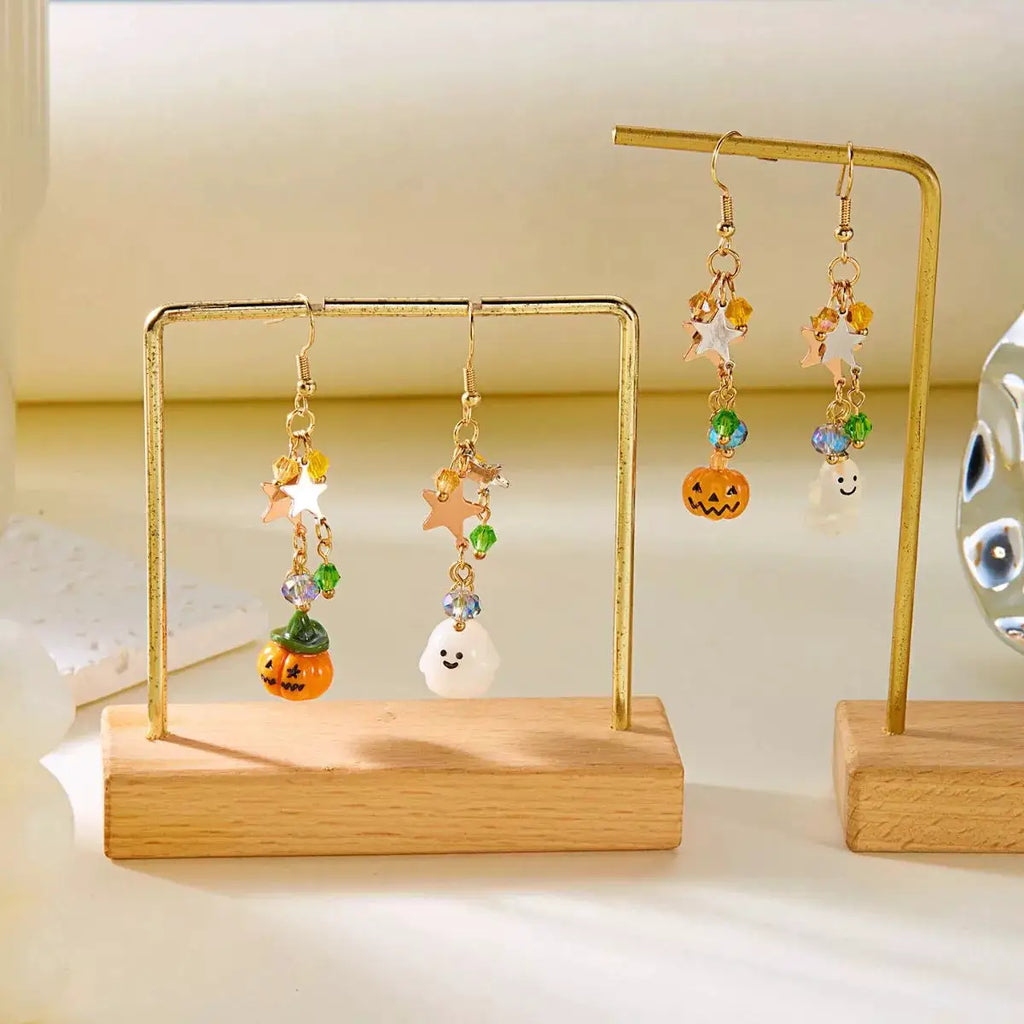 Halloween Asymmetrical Pumpkin Ghost Earrings by Trendsi