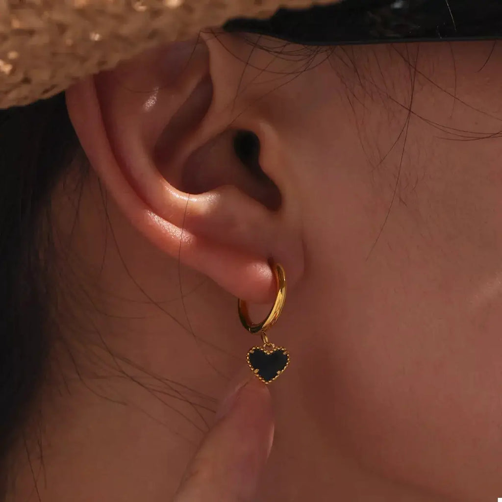 18K Gold-Plated Hoop Earrings with Heart Pendant by Trendsi