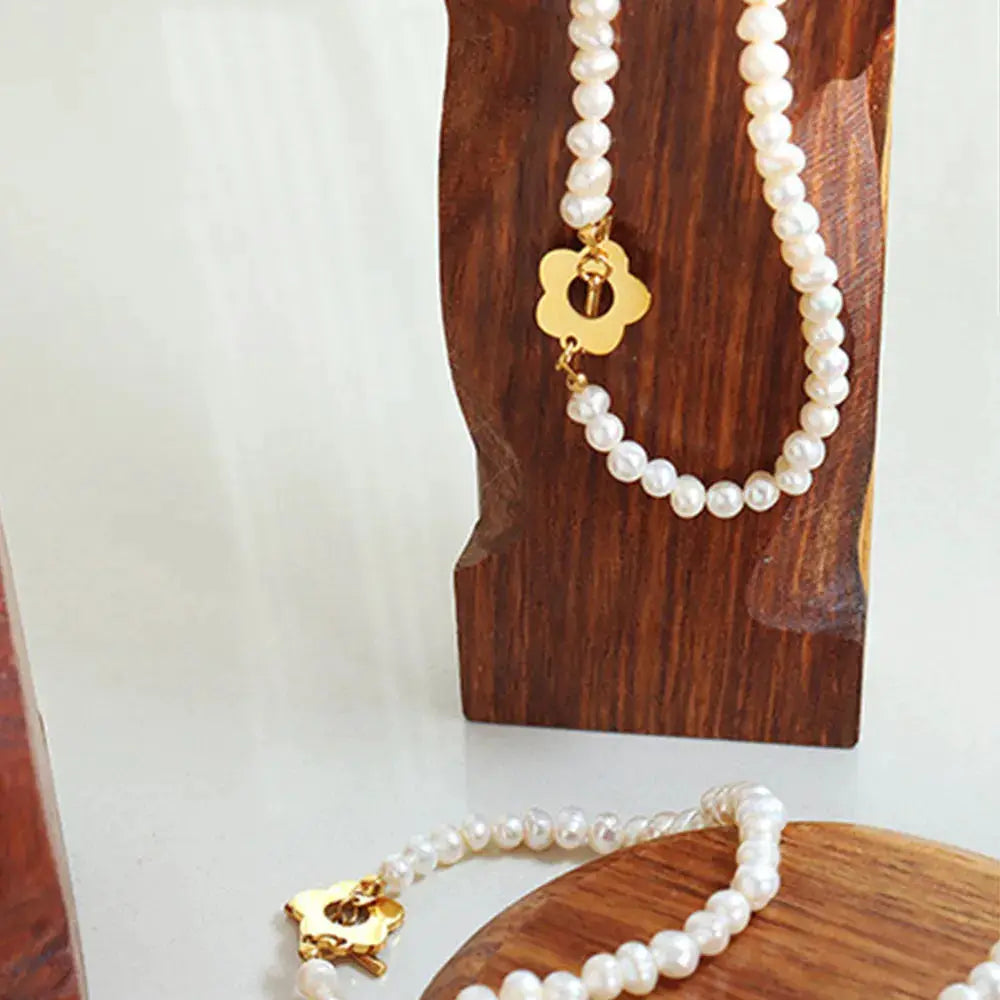 Titanium Steel Pearl Flower Bracelet by Trendsi