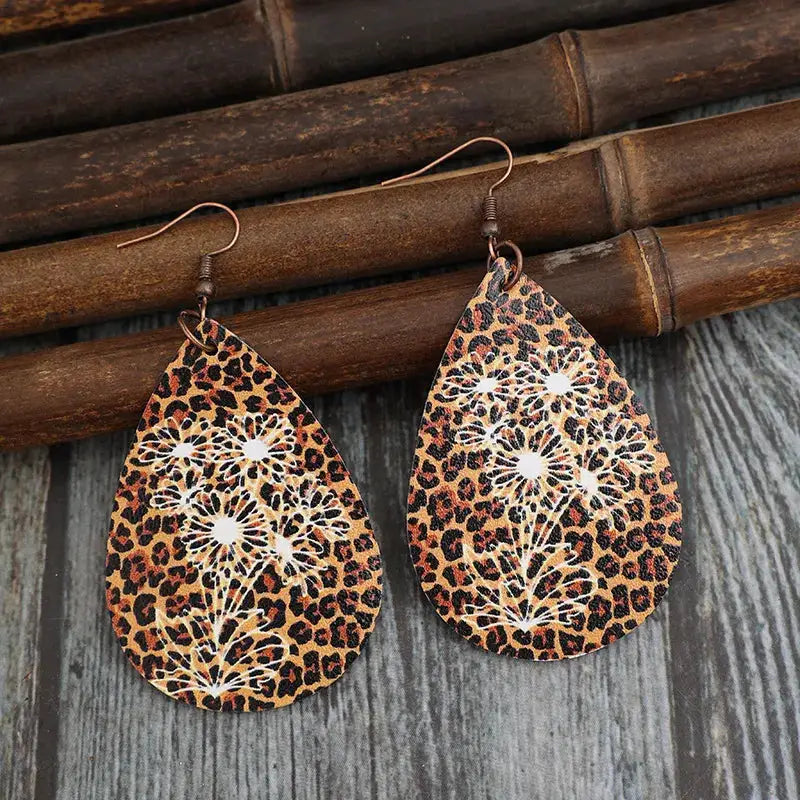 Leopard PU Leather Teardrop Shape Earrings by Trendsi