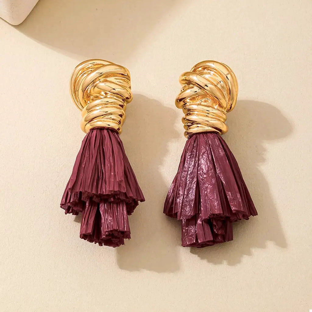 Golden Wire Wrapped Tassel Drop Earrings by Trendsi