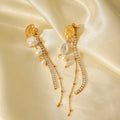 18K Gold-Plated Zircon Pearl Chain Earrings by Trendsi