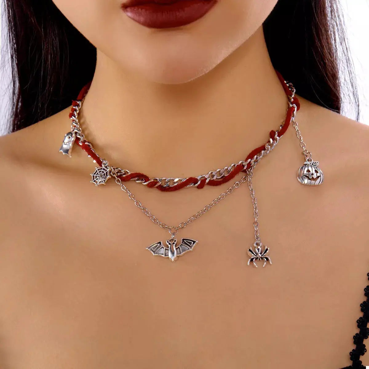 Halloween Double Layered Pendant Necklace by Trendsi