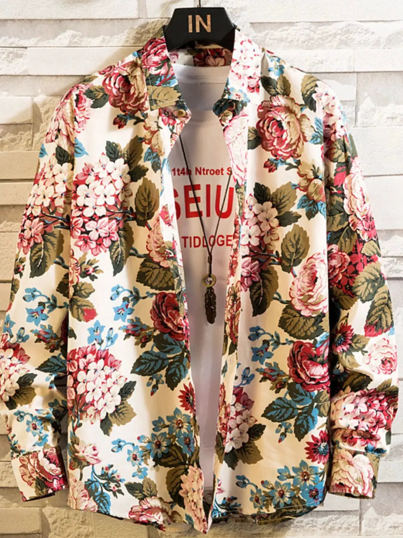 Men's Plus Size Printed Button Up Shirt by Trendsi