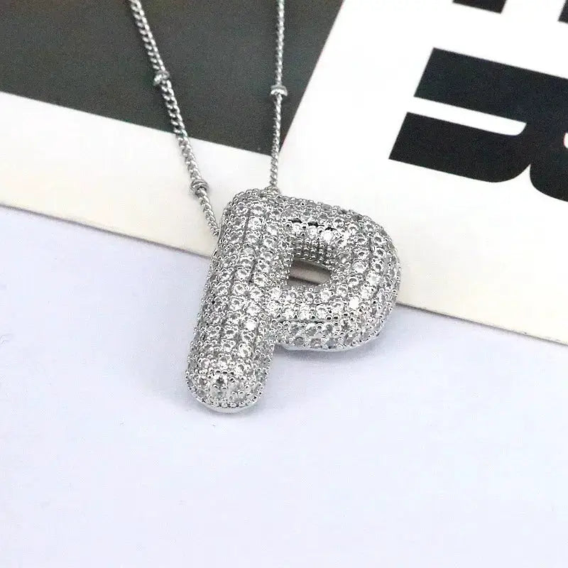Copper Inlaid Zircon Letter Pendant Necklace by Trendsi