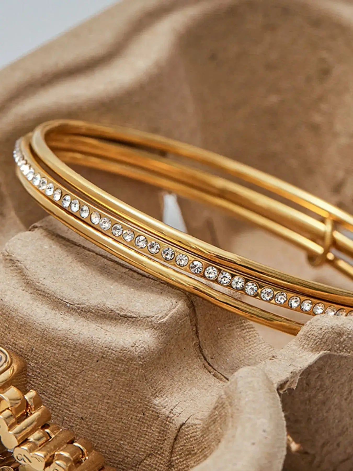 18K Gold-Plated Crossover Inlaid Zircon Bracelet by Trendsi
