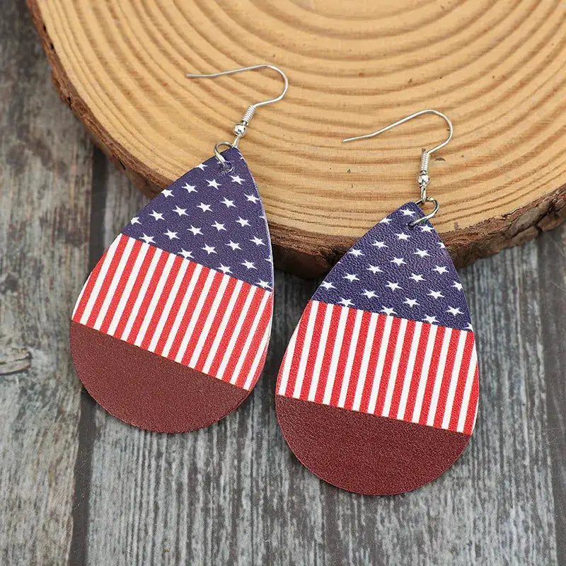Stars and Stripes PU Leather Teardrop Earrings by Trendsi