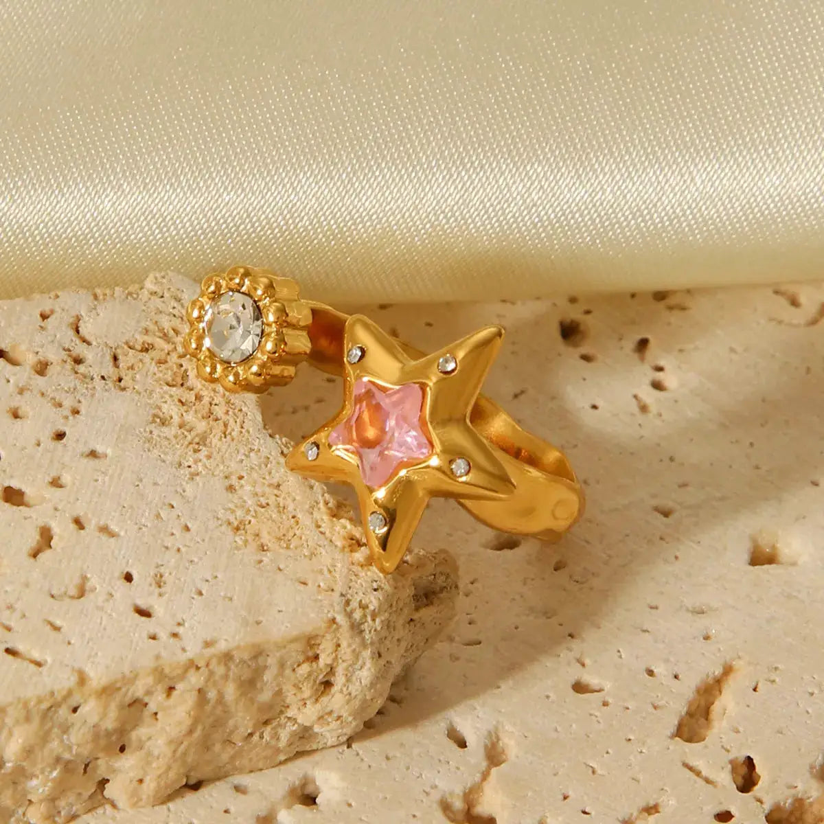 18K Gold-Plated Zircon Star Open Ring by Trendsi