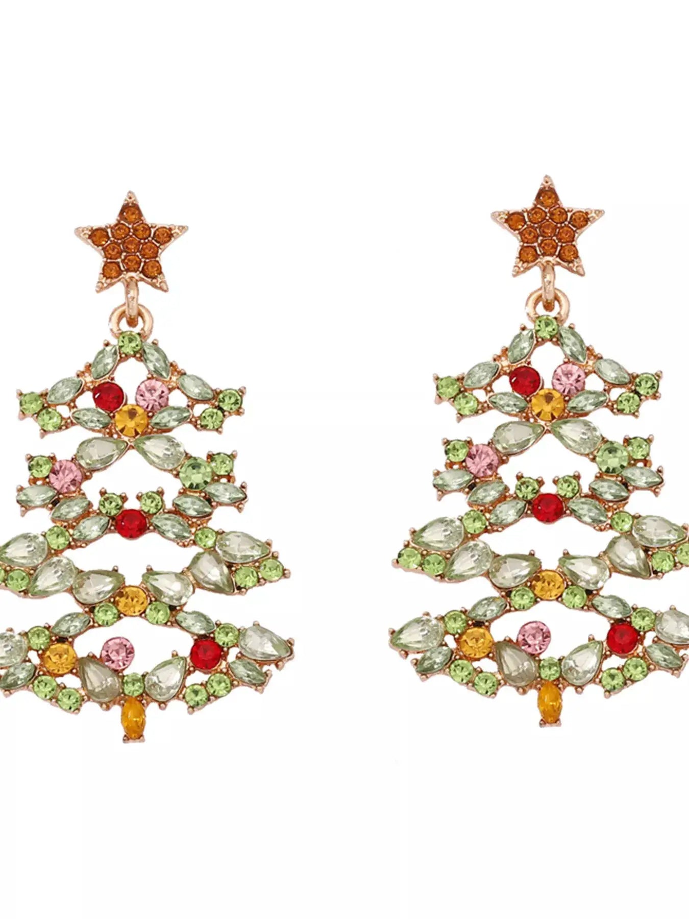 Christmas Tree Earrings with Rhinestones by Trendsi
