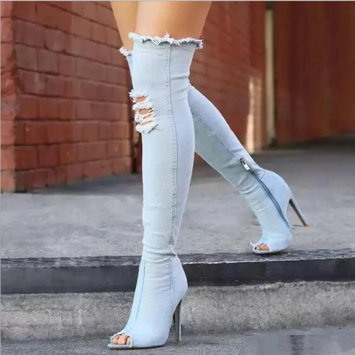Peep Toe Stiletto Boots by Trendsi