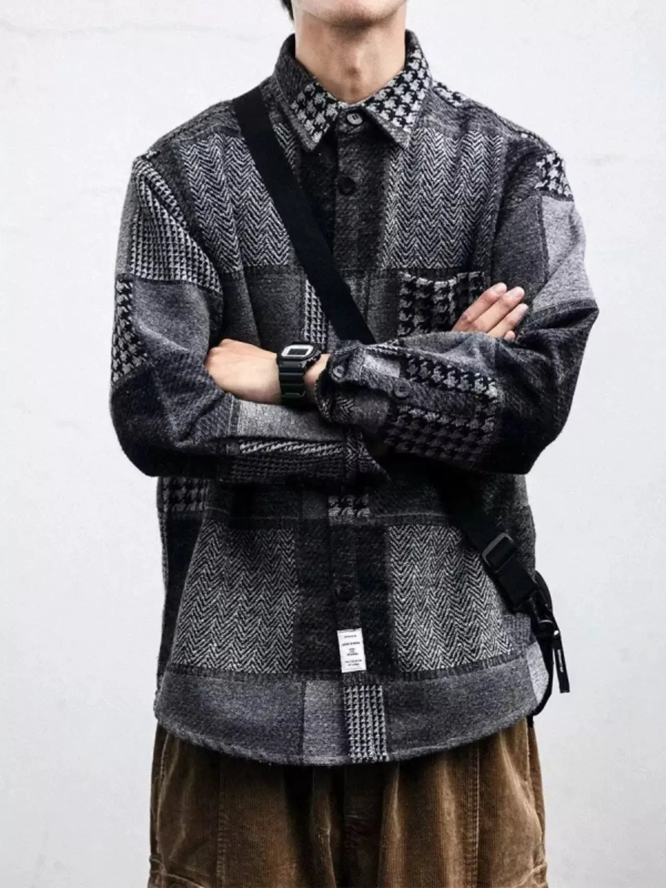 Men's Plus Size Plaid Patchwork Button Up Shacket by Trendsi