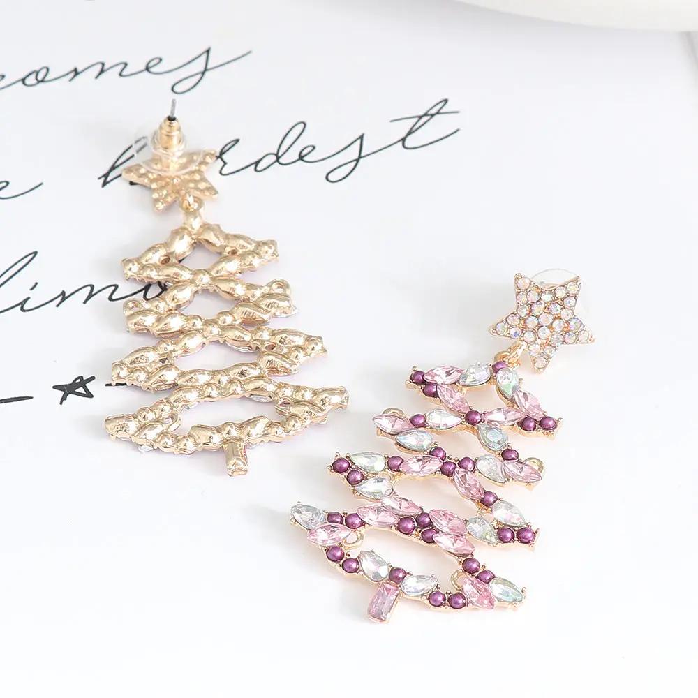 Christmas Tree Rhinestone Alloy Earrings by Trendsi