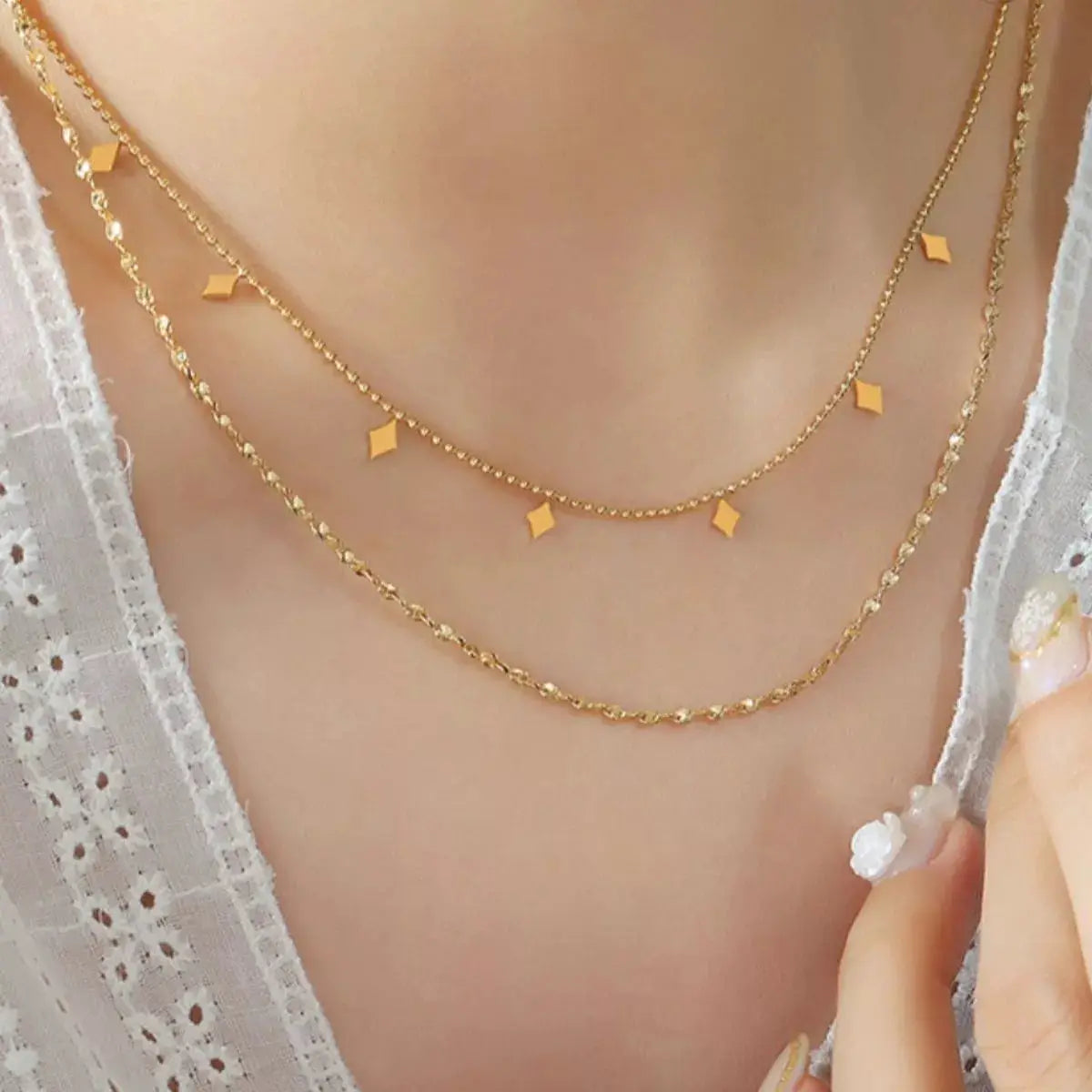 18K Gold-Plated Titanium Steel Layered Necklace by Trendsi
