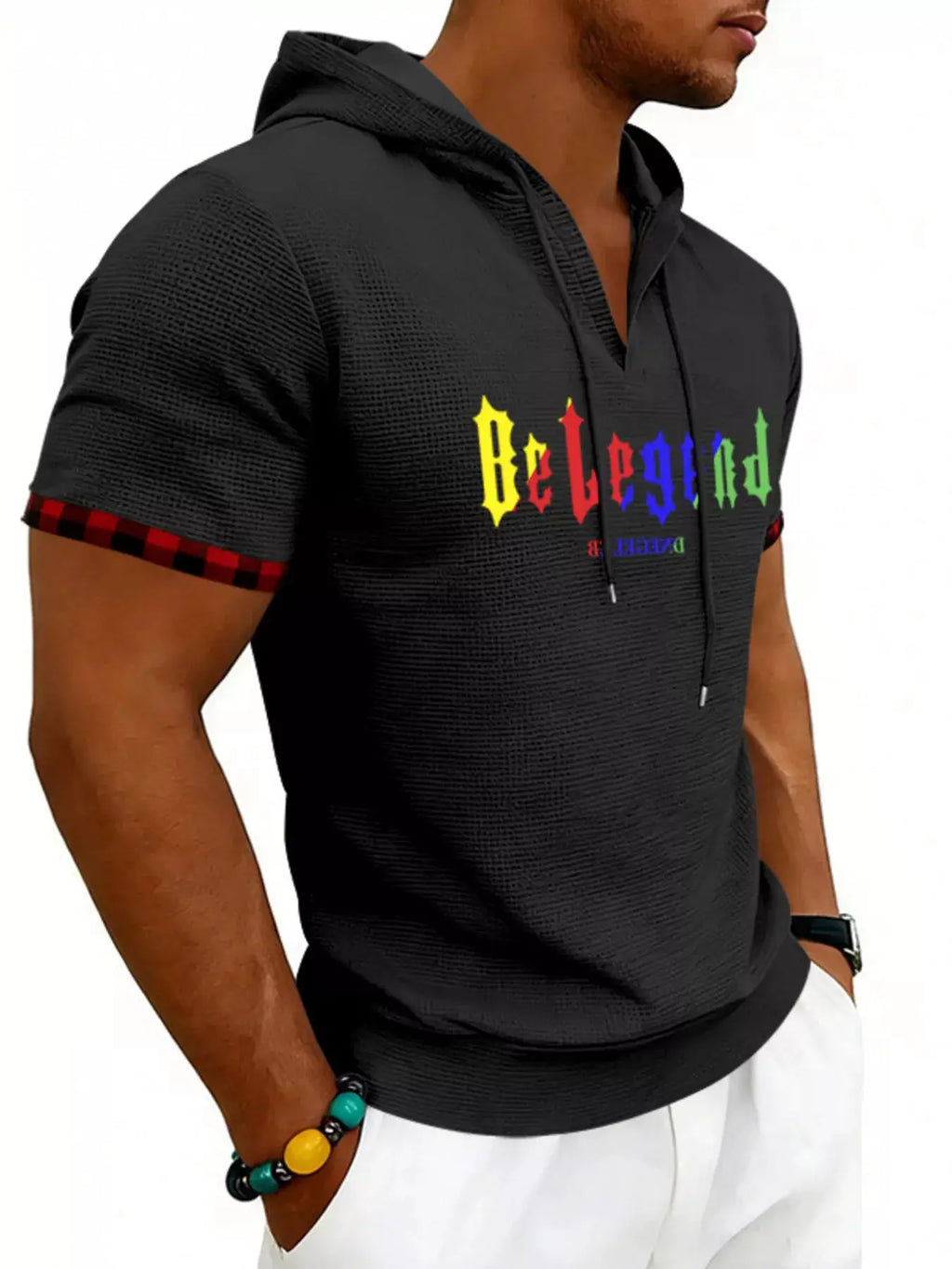 Men's Full Size Letter Graphic Short Sleeve Hooded Top Plus Size by Trendsi