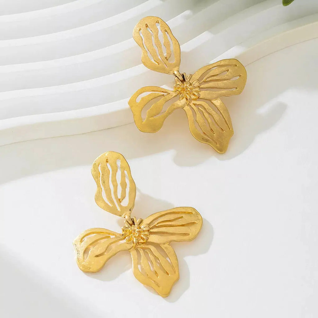 18K Gold-Plated Butterfly Flower Statement Earrings by Trendsi