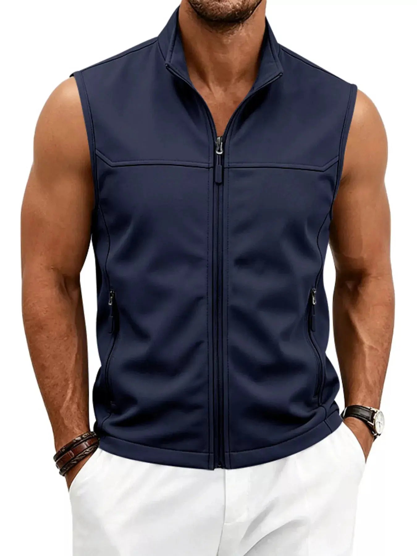 Men's Plus Size Zip Up Vest by Trendsi