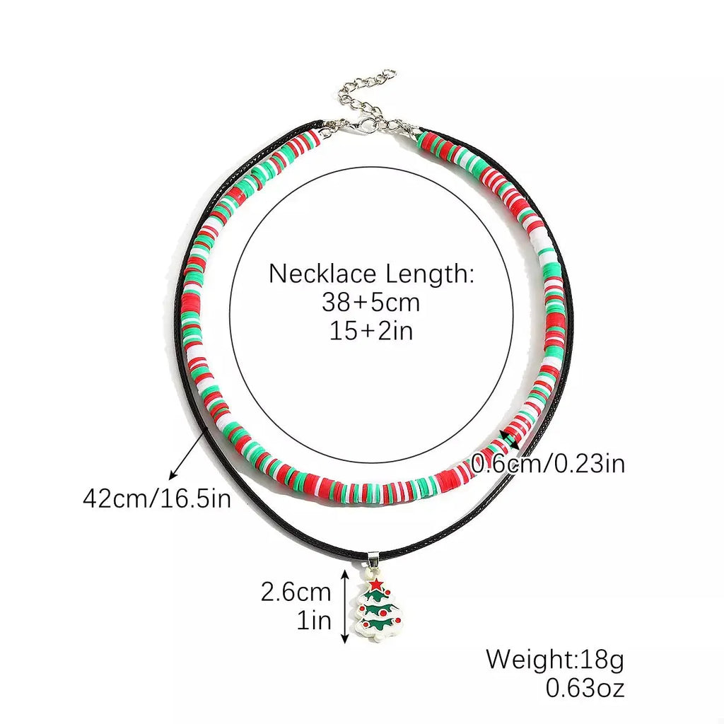 Colorful Double Layered Necklace with Christmas Tree Pendant by Trendsi