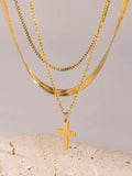 18K Gold-Plated Three-Layered Cross Necklace by Trendsi