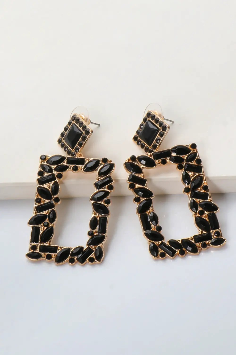Square Shape Glass Stone Dangle Earrings by Trendsi
