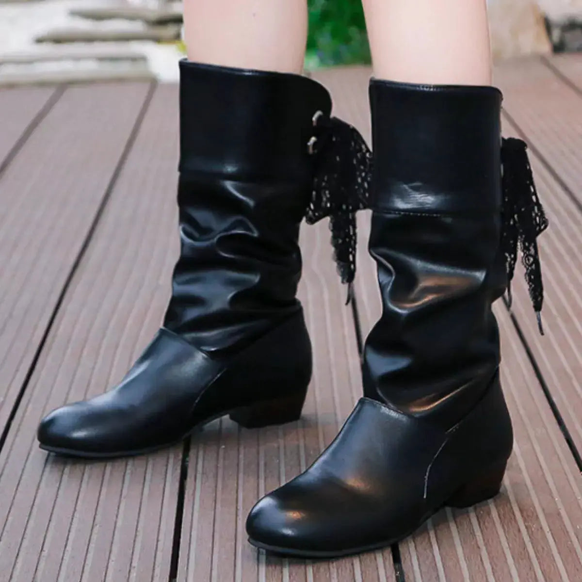 Round Toe Block Heels Boots by Trendsi