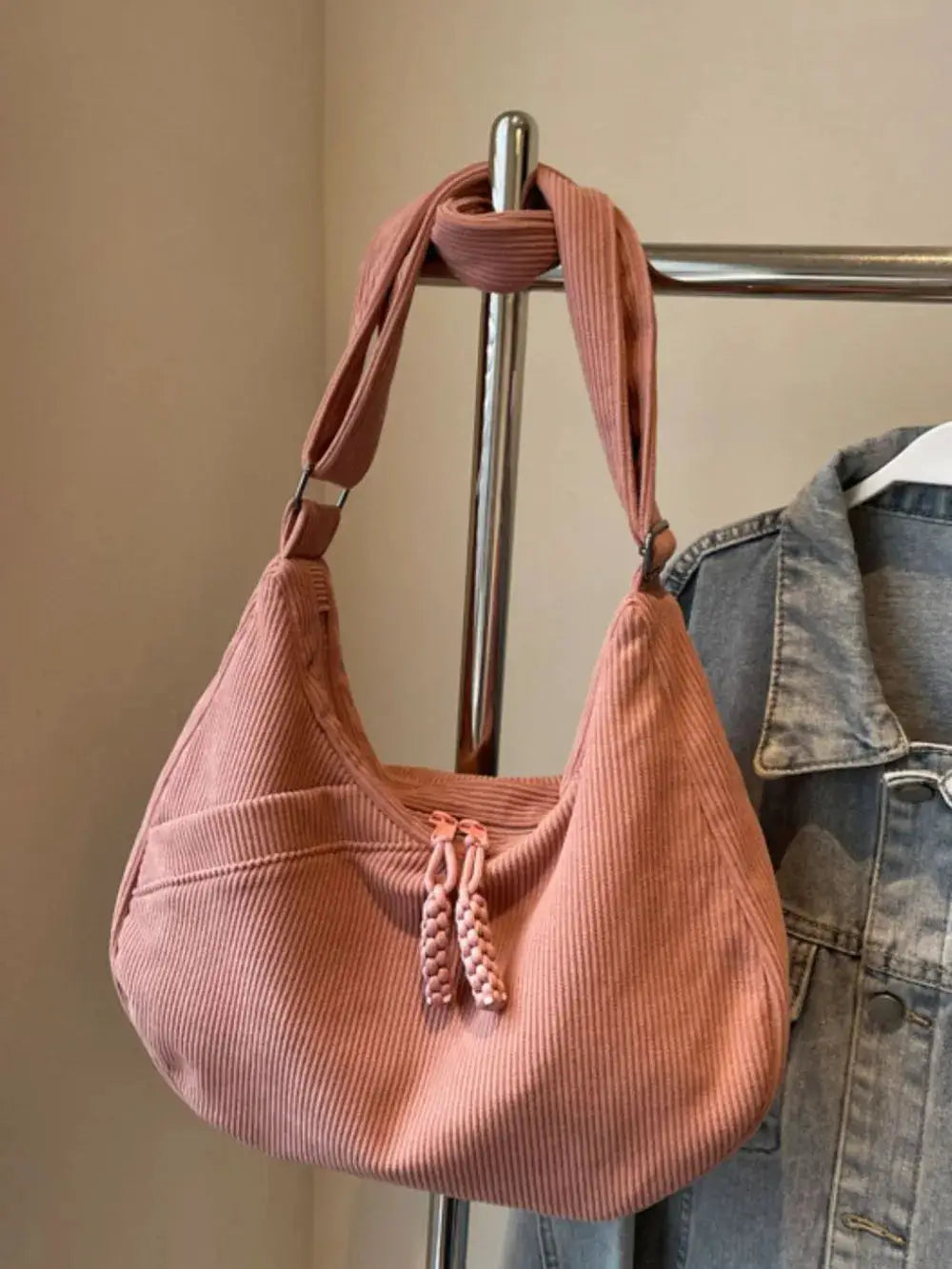 Ribbed Adjustable Strap Shoulder Bag by Trendsi
