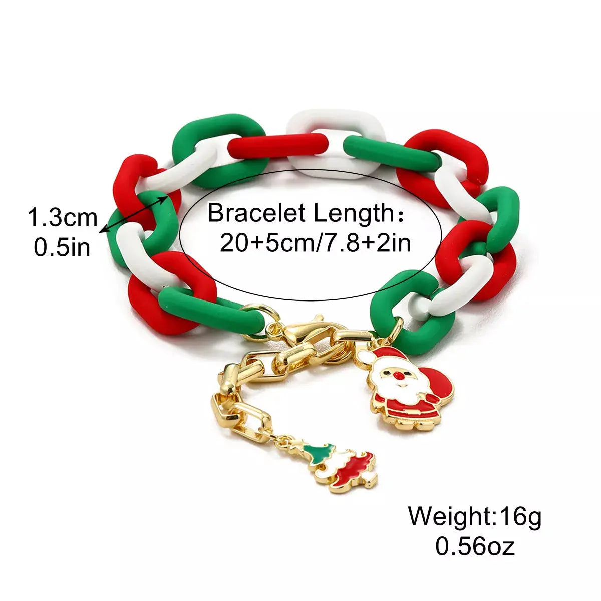 Christmas Festive Chain Link Bracelet with Santa Charm by Trendsi