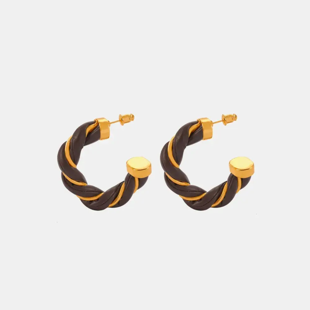 Twisted Leather Rope C-Hoop Earrings by Trendsi