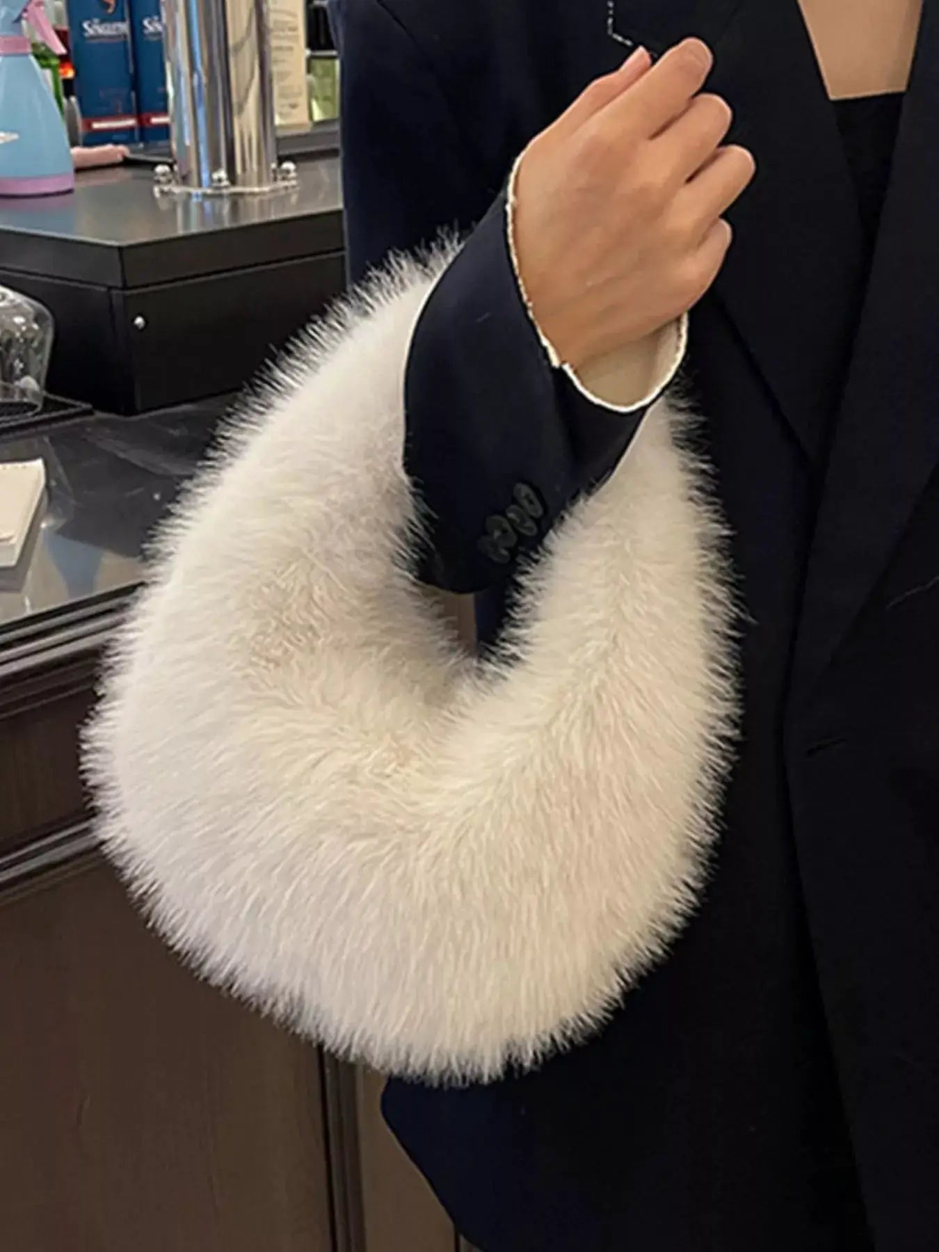 Fluffy Solid Color Handbag by Trendsi