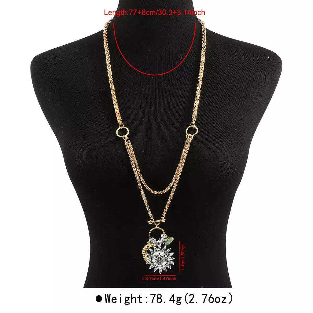 Moon & Sun Pendant Necklace by Trendsi