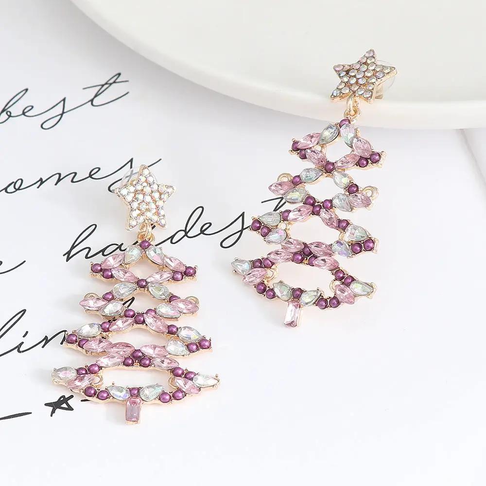 Christmas Tree Rhinestone Alloy Earrings by Trendsi