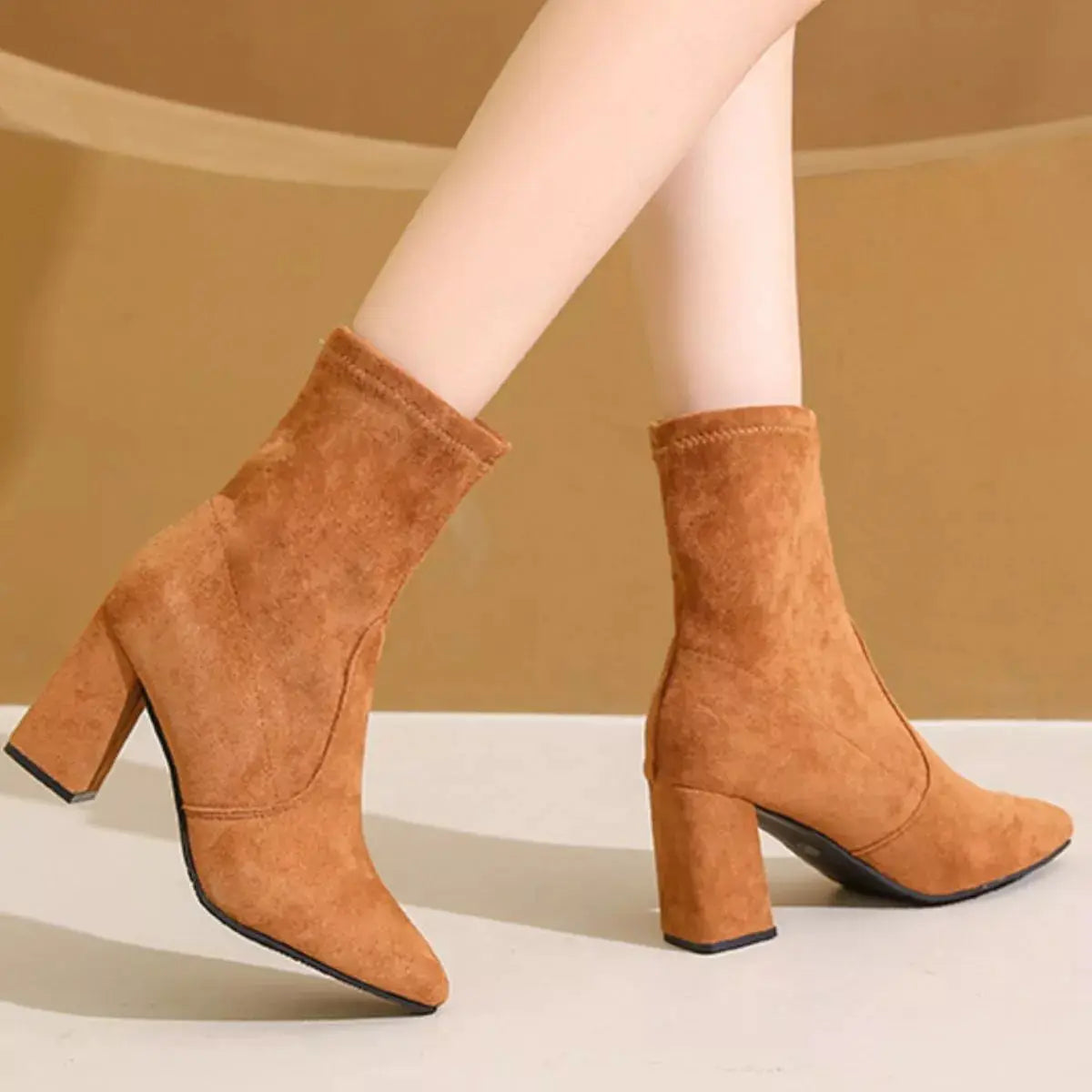Point Toe Block Heels Boots by Trendsi