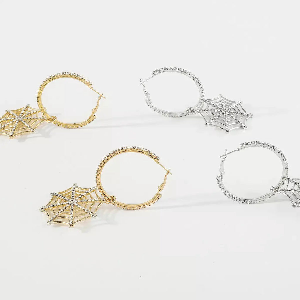 Spider Web Dangle Hoop Earrings by Trendsi