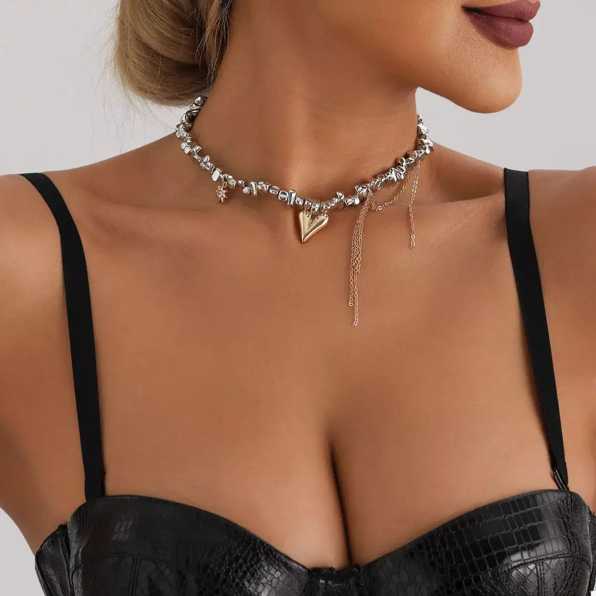 Silver-Plated Heart Necklace by Trendsi