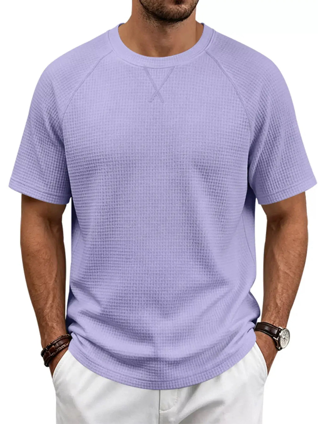 Men's Full Size Waffle Knit Raglan Short Sleeve T-Shirt Plus Size by Trendsi