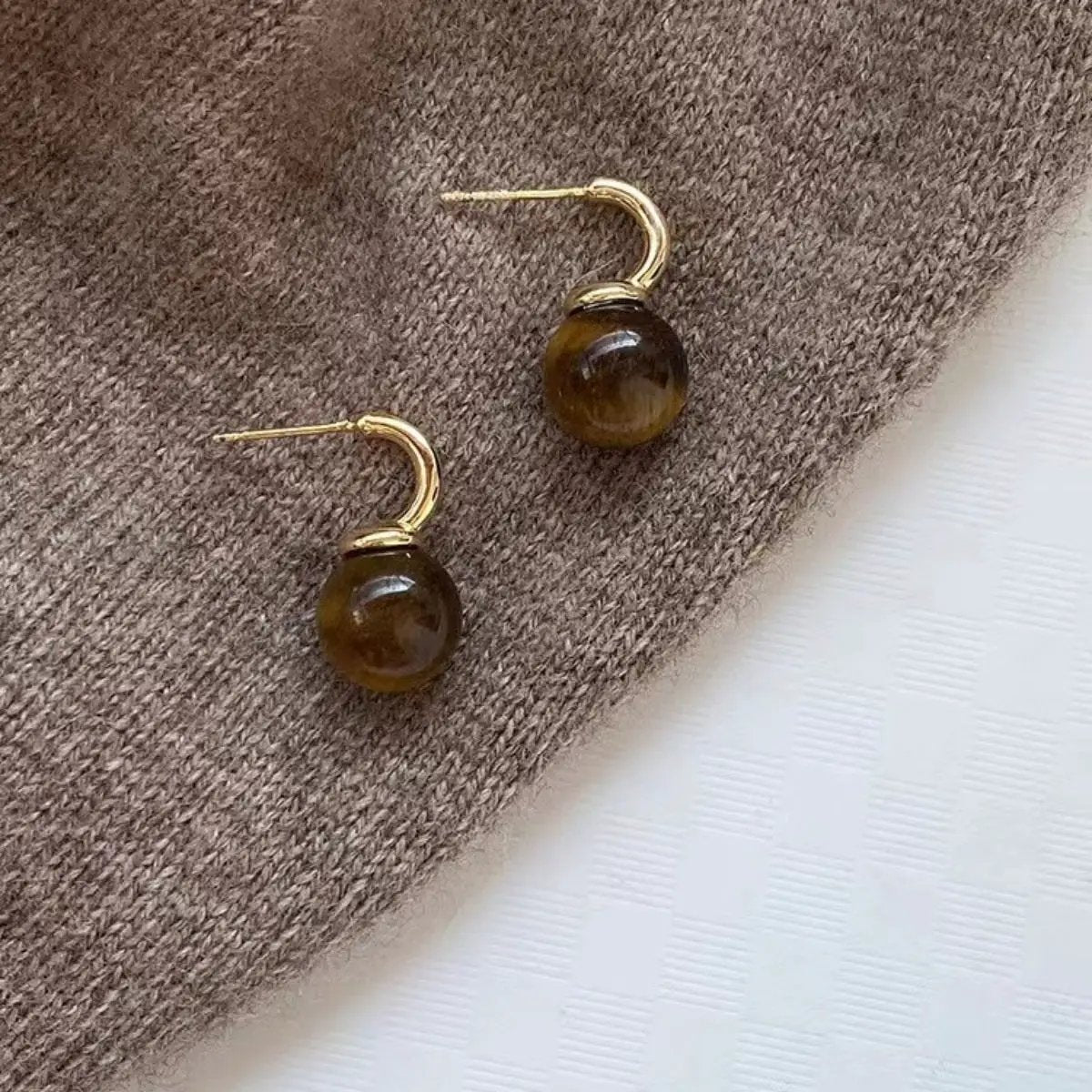Tiger Eye Ball Drop Earrings by Trendsi