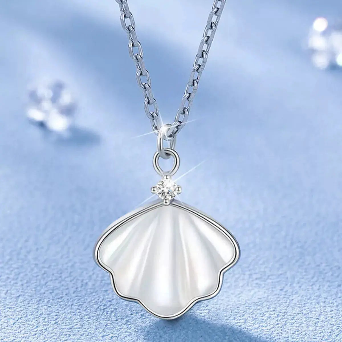 925 Sterling Silver Zircon Shell Necklace by Trendsi
