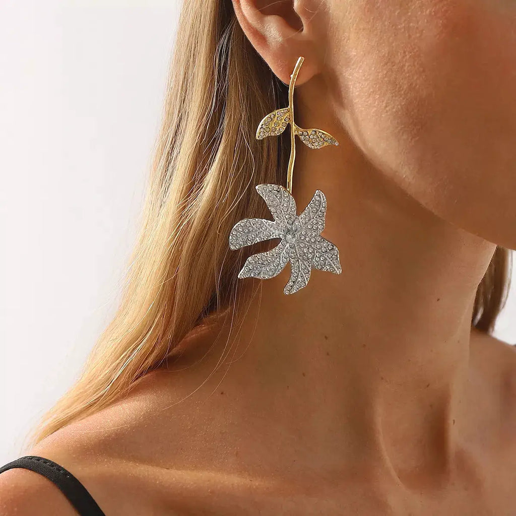 Rhinestone Flower Dangle Earrings by Trendsi