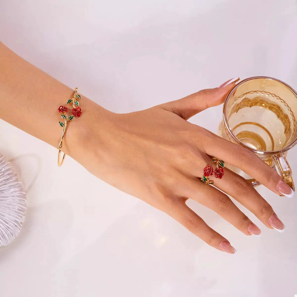 Rose Bypass Ring and Bracelet Jewelry Set by Trendsi