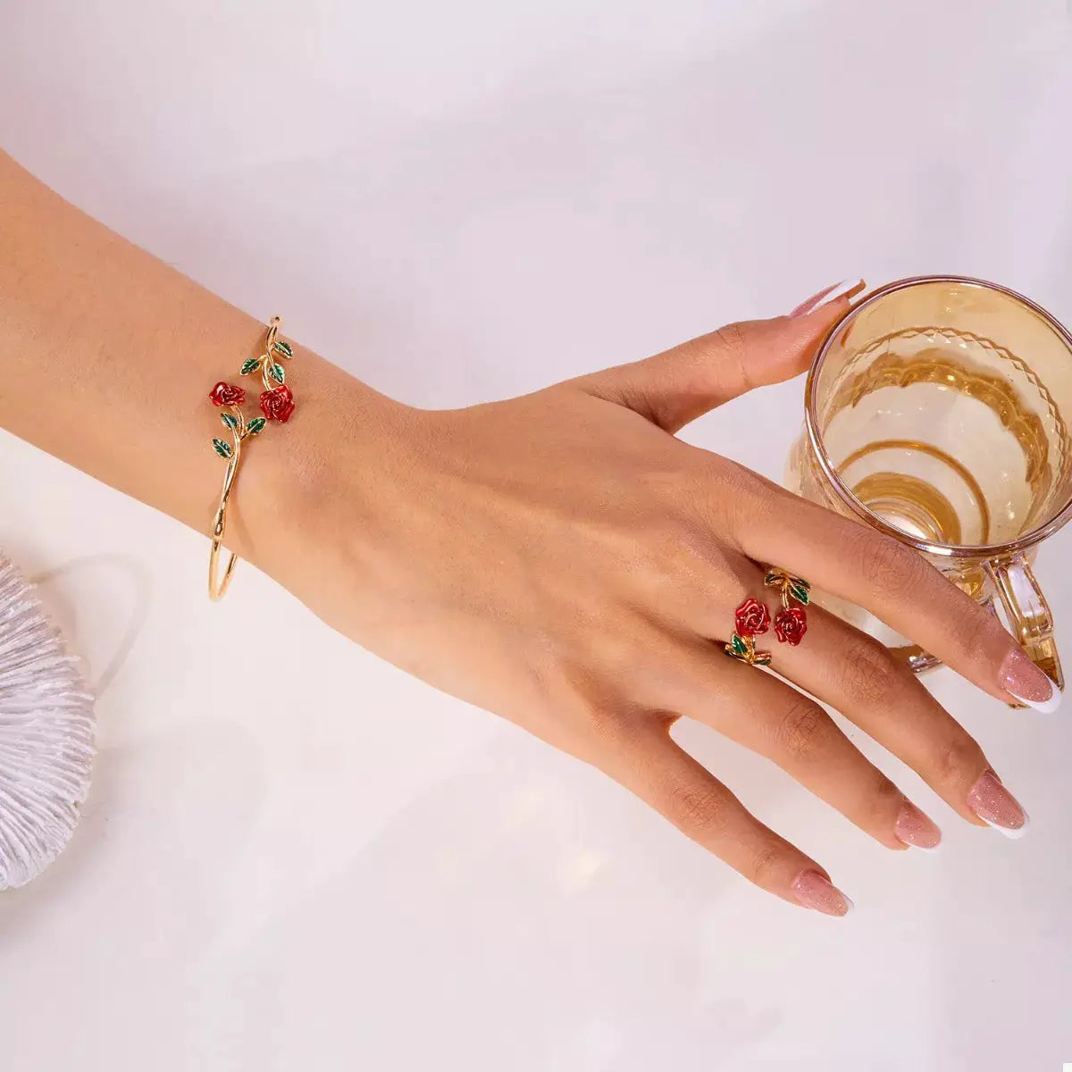 Rose Bypass Ring and Bracelet Jewelry Set by Trendsi