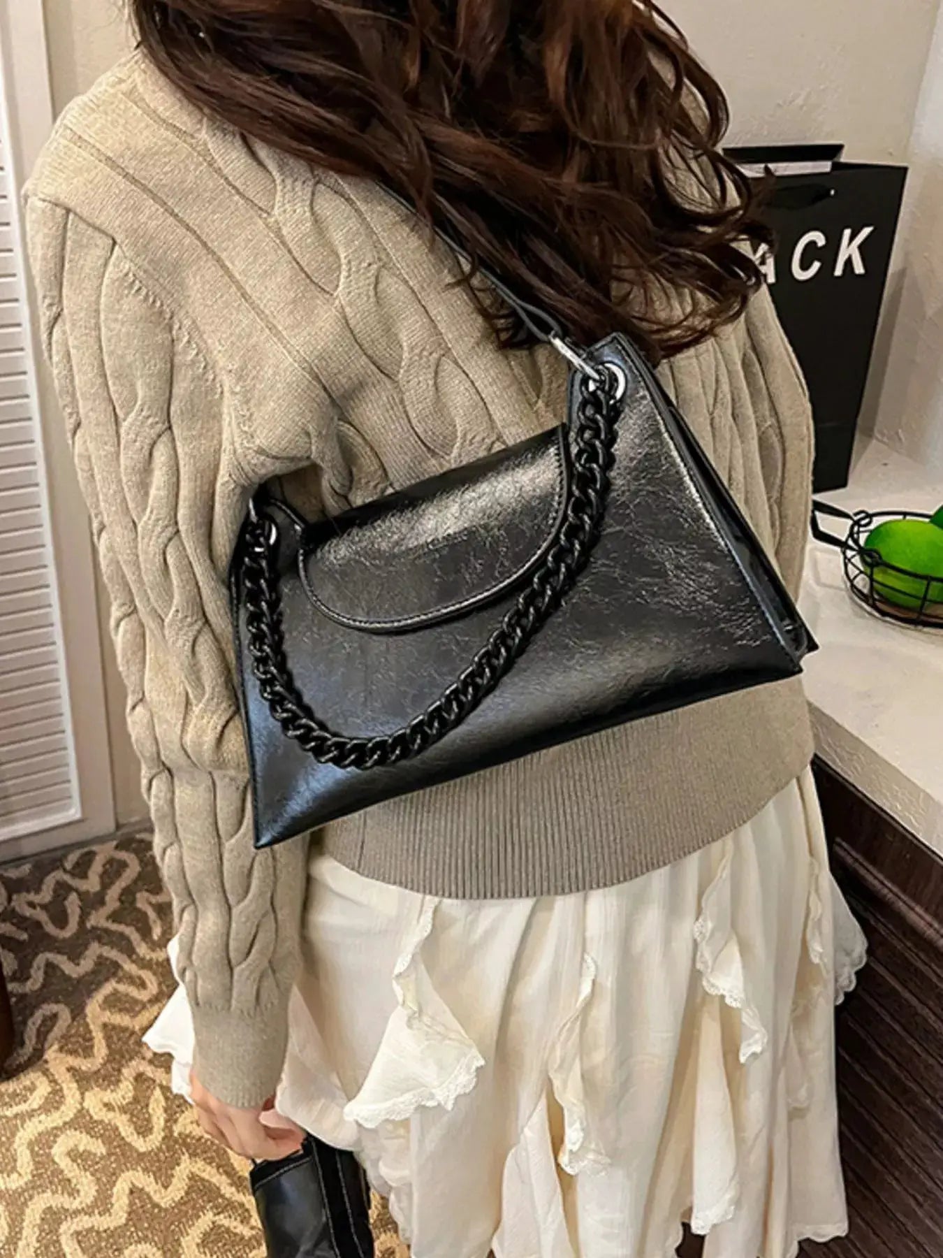 Chain Decor Flap Crossbody Bag by Trendsi
