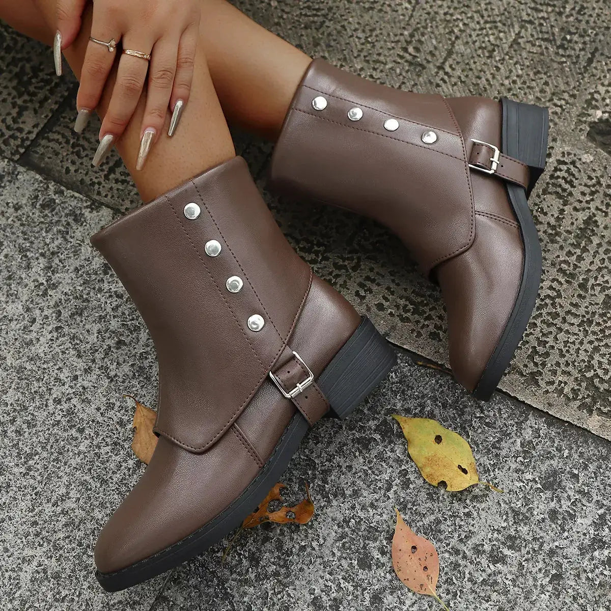 Round Toe Block Heels Boots by Trendsi
