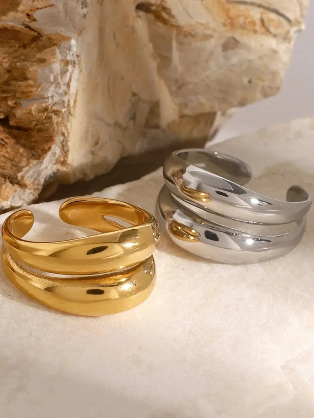 Stainless Steel Double-Layered Ring by Trendsi
