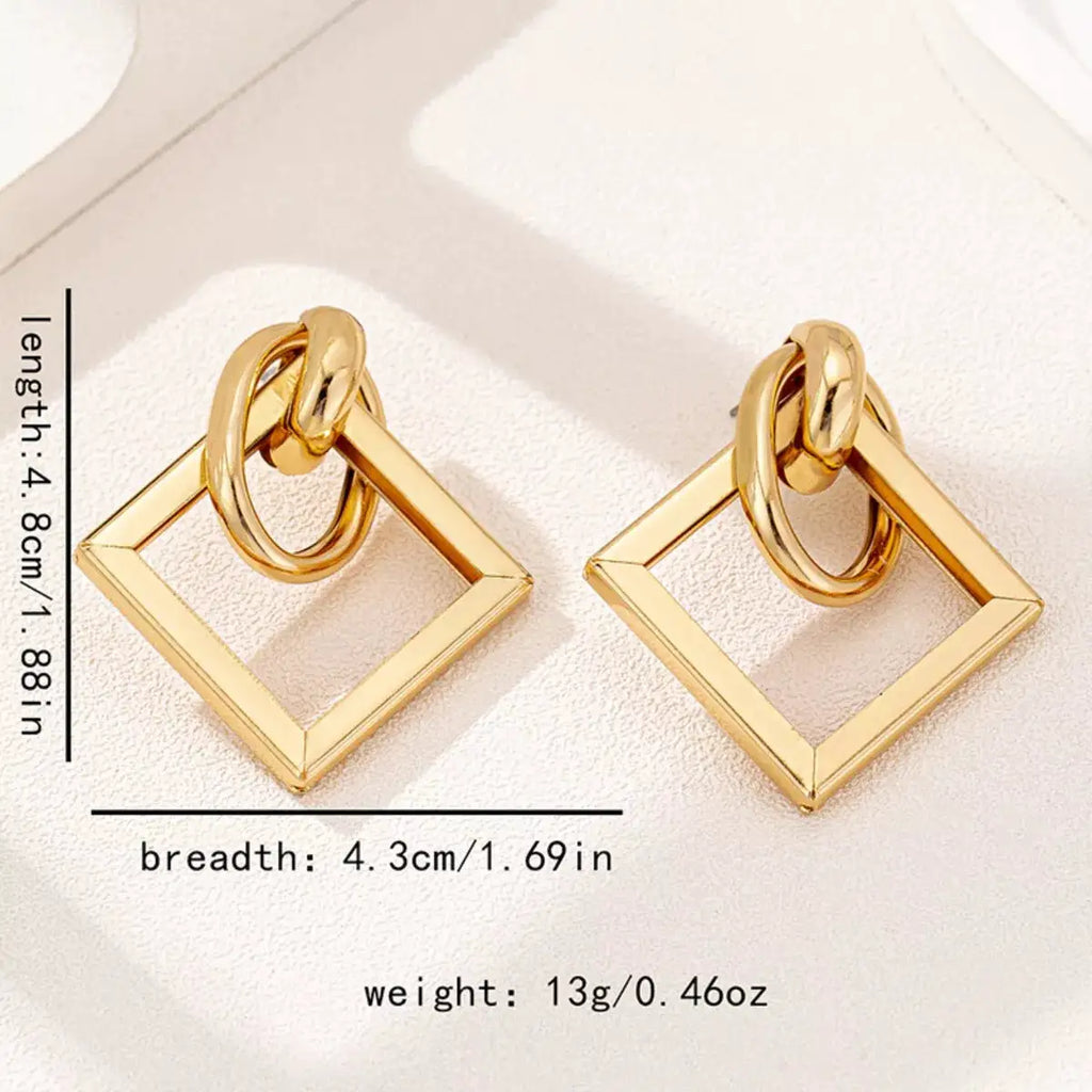 18K Gold-Plated Geometric Square Hoop Earrings by Trendsi