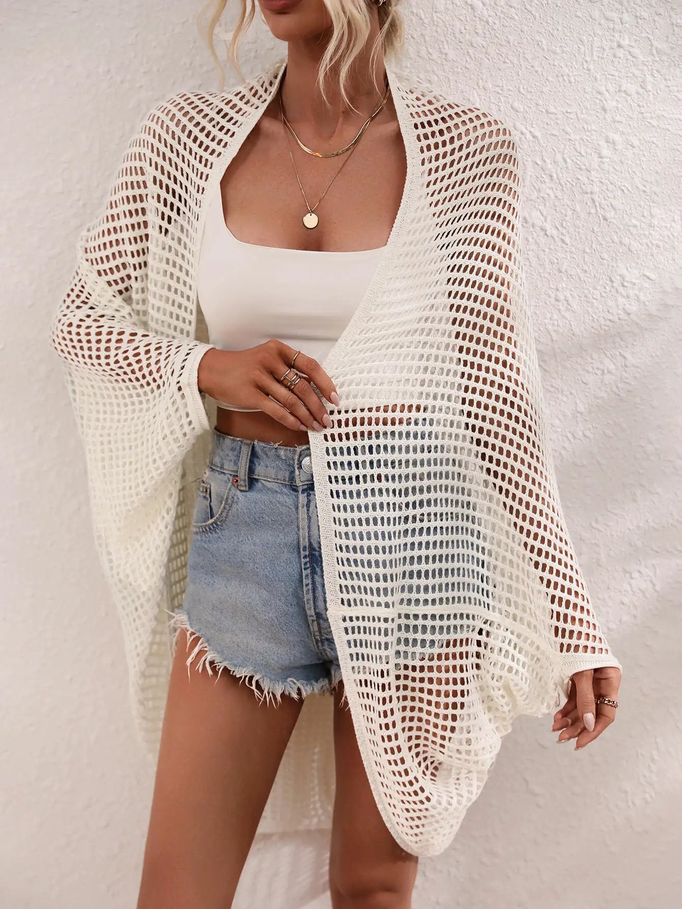 Openwork Open Front Longline Cover Up by Trendsi